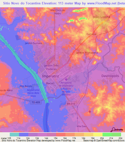 Sitio Novo do Tocantins,Brazil Elevation Map