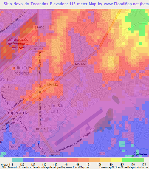 Sitio Novo do Tocantins,Brazil Elevation Map