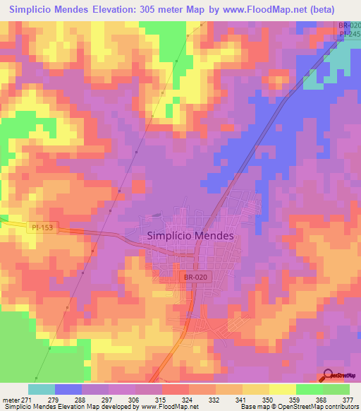 Simplicio Mendes,Brazil Elevation Map