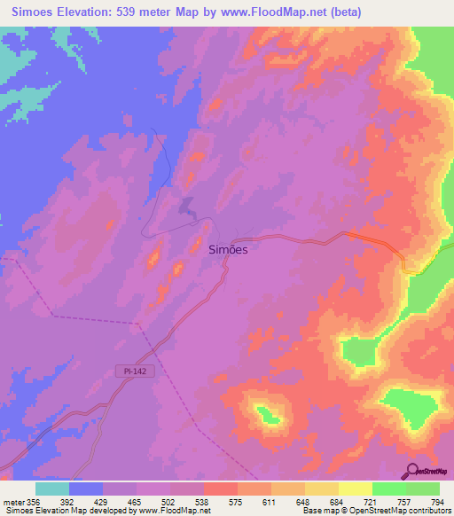 Simoes,Brazil Elevation Map