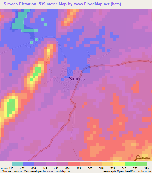 Simoes,Brazil Elevation Map