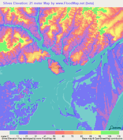 Silves,Brazil Elevation Map