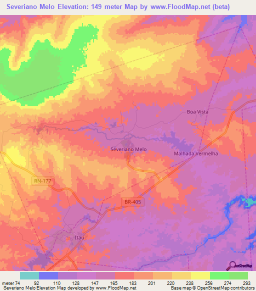 Severiano Melo,Brazil Elevation Map