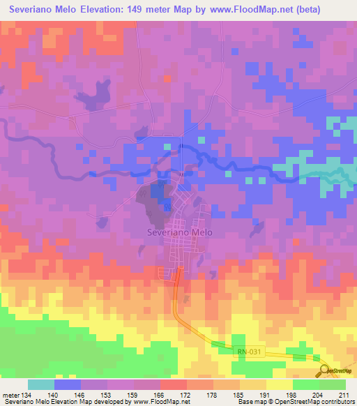 Severiano Melo,Brazil Elevation Map