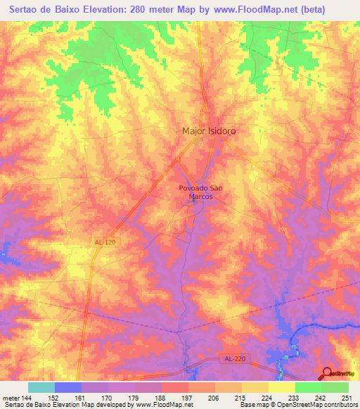 Sertao de Baixo,Brazil Elevation Map