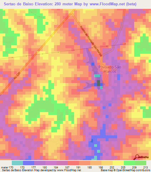 Sertao de Baixo,Brazil Elevation Map