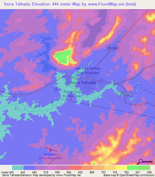 Serra Talhada,Brazil Elevation Map