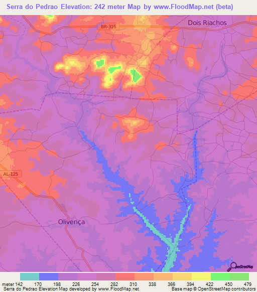 Serra do Pedrao,Brazil Elevation Map