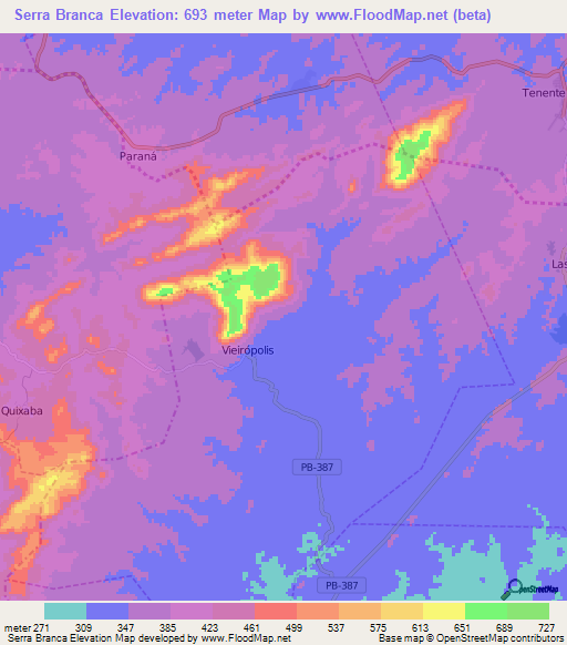 Serra Branca,Brazil Elevation Map