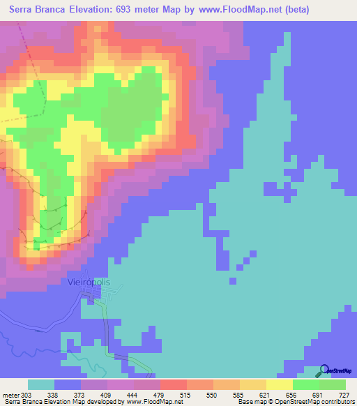 Serra Branca,Brazil Elevation Map