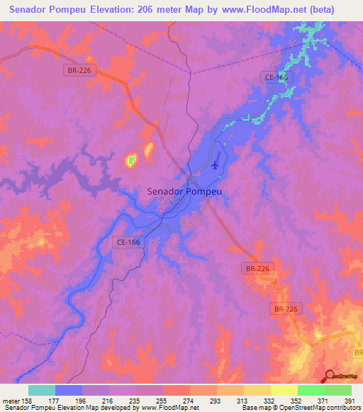 Senador Pompeu,Brazil Elevation Map