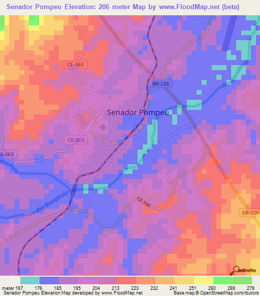 Senador Pompeu,Brazil Elevation Map