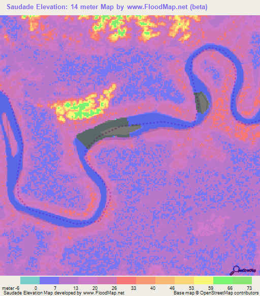 Saudade,Brazil Elevation Map