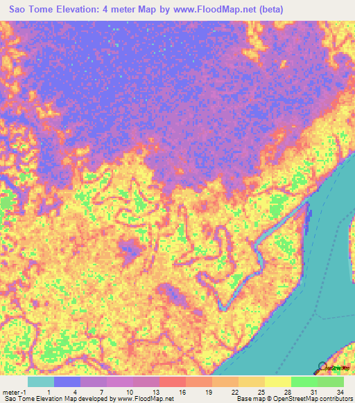 Sao Tome,Brazil Elevation Map