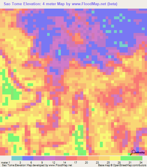 Sao Tome,Brazil Elevation Map