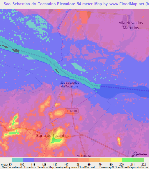 Sao Sebastiao do Tocantins,Brazil Elevation Map