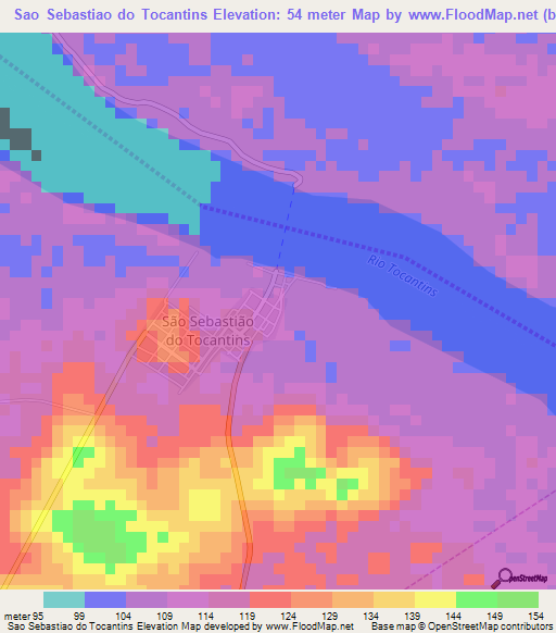 Sao Sebastiao do Tocantins,Brazil Elevation Map