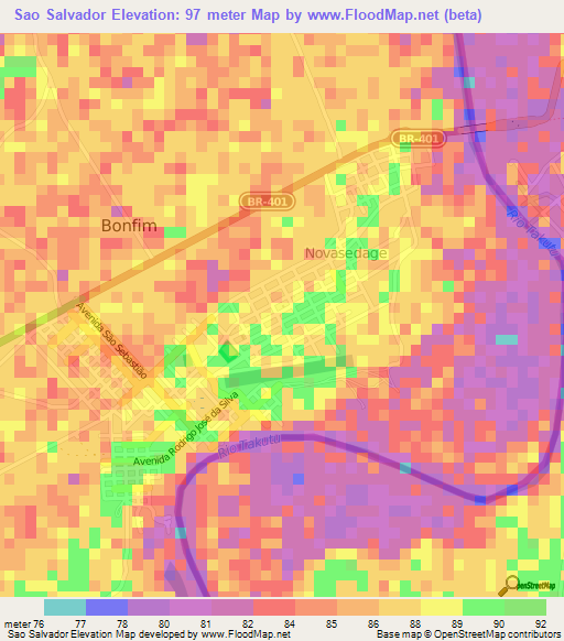 Sao Salvador,Brazil Elevation Map