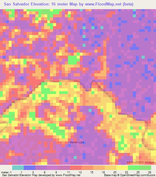 Sao Salvador,Brazil Elevation Map