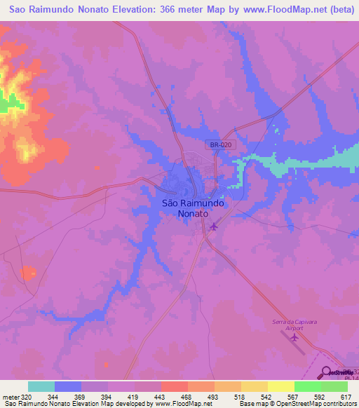 Sao Raimundo Nonato,Brazil Elevation Map