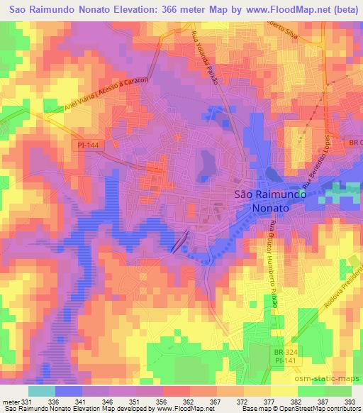 Sao Raimundo Nonato,Brazil Elevation Map