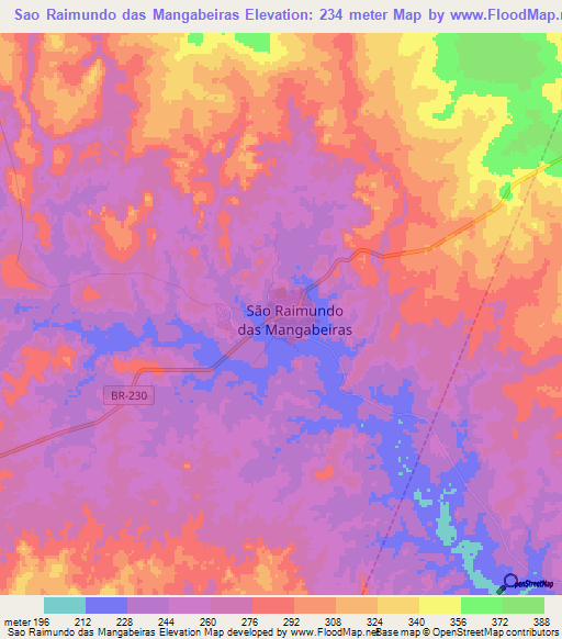 Sao Raimundo das Mangabeiras,Brazil Elevation Map