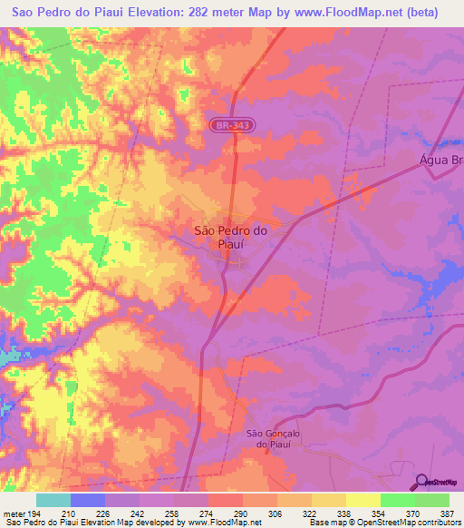 Sao Pedro do Piaui,Brazil Elevation Map