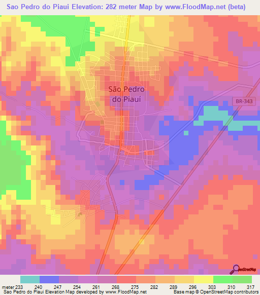 Sao Pedro do Piaui,Brazil Elevation Map