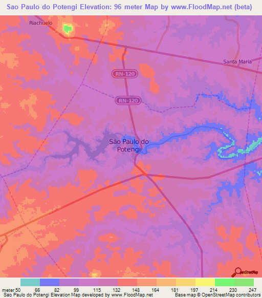 Sao Paulo do Potengi,Brazil Elevation Map