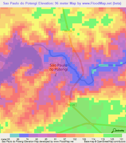 Sao Paulo do Potengi,Brazil Elevation Map