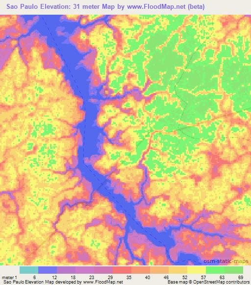 Sao Paulo,Brazil Elevation Map