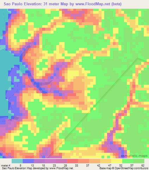 Sao Paulo,Brazil Elevation Map