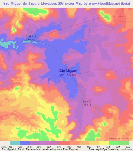 Sao Miguel do Tapuio,Brazil Elevation Map