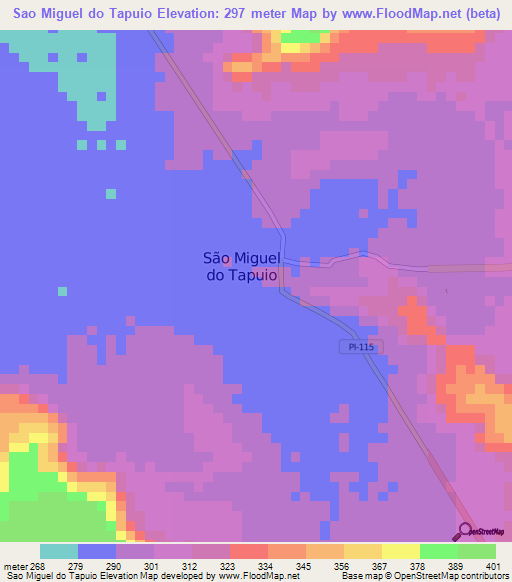 Sao Miguel do Tapuio,Brazil Elevation Map