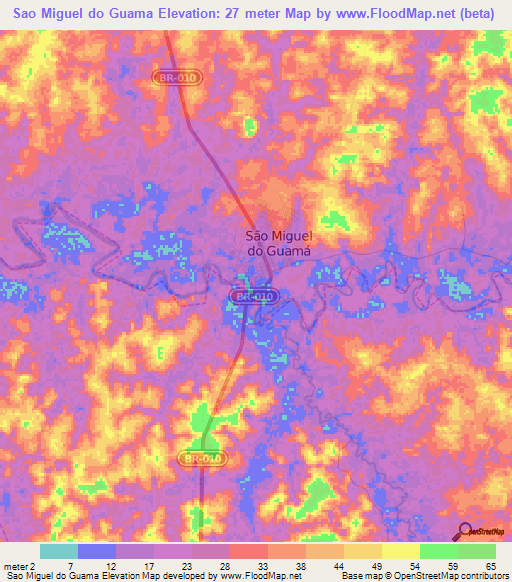 Sao Miguel do Guama,Brazil Elevation Map