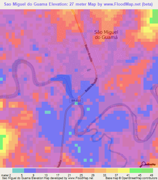 Sao Miguel do Guama,Brazil Elevation Map