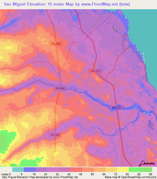 Sao Miguel,Brazil Elevation Map