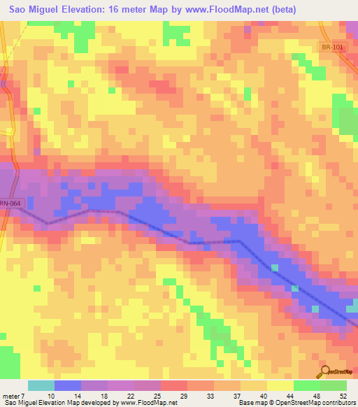 Sao Miguel,Brazil Elevation Map