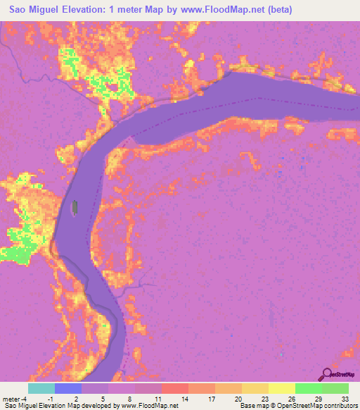 Sao Miguel,Brazil Elevation Map