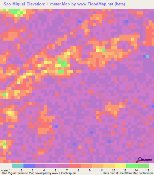 Sao Miguel,Brazil Elevation Map