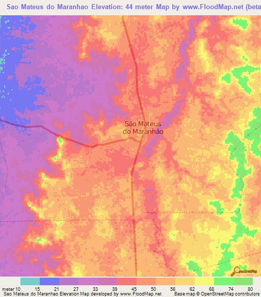 Sao Mateus do Maranhao,Brazil Elevation Map