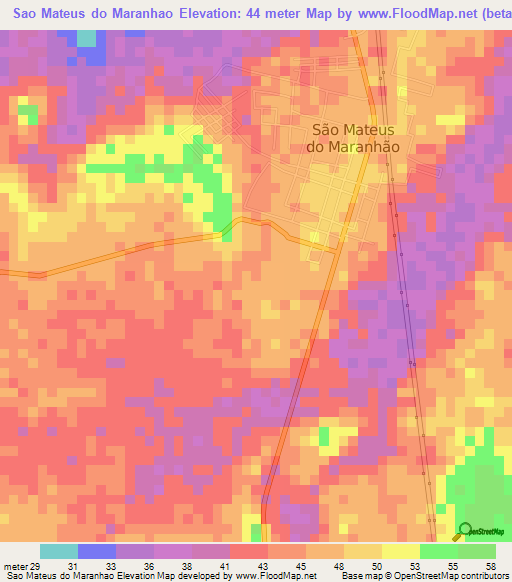 Sao Mateus do Maranhao,Brazil Elevation Map