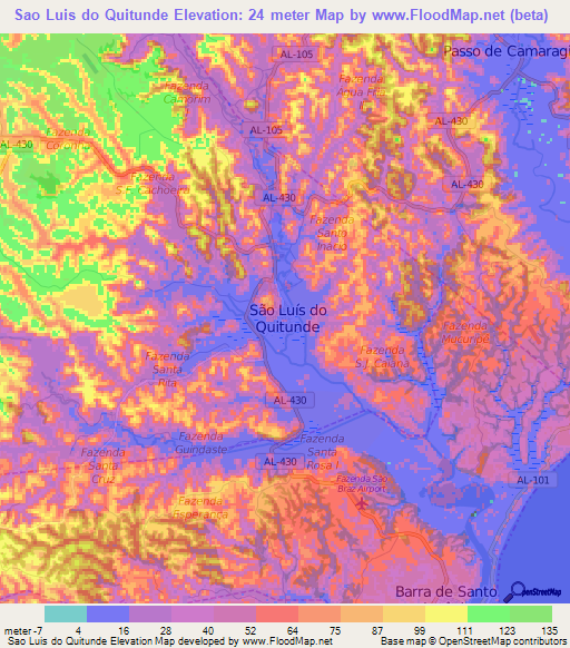 Sao Luis do Quitunde,Brazil Elevation Map