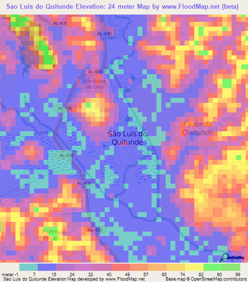 Sao Luis do Quitunde,Brazil Elevation Map