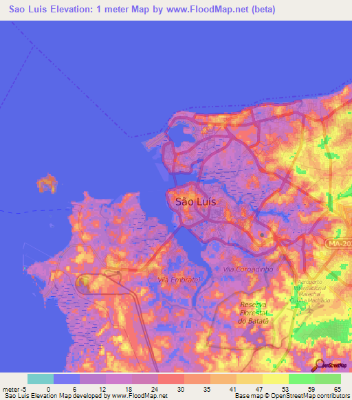 Sao Luis,Brazil Elevation Map