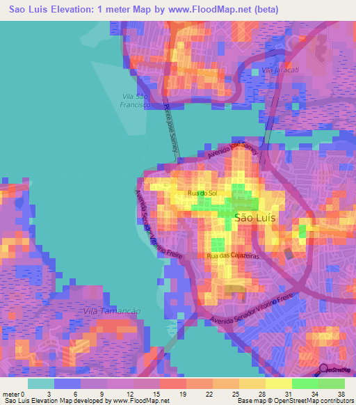 Sao Luis,Brazil Elevation Map