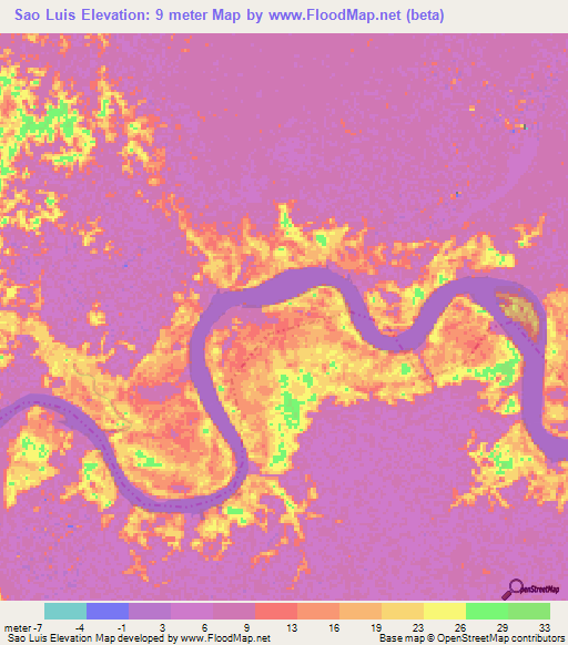 Sao Luis,Brazil Elevation Map