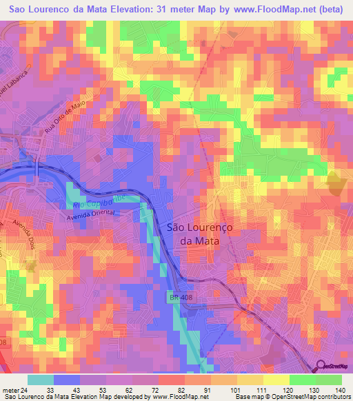 Sao Lourenco da Mata,Brazil Elevation Map