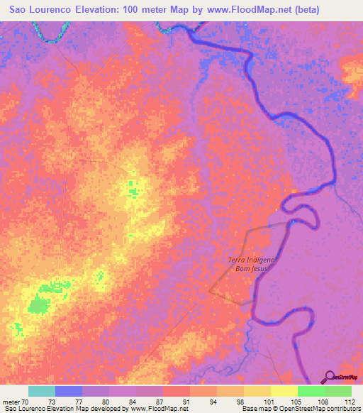 Sao Lourenco,Brazil Elevation Map