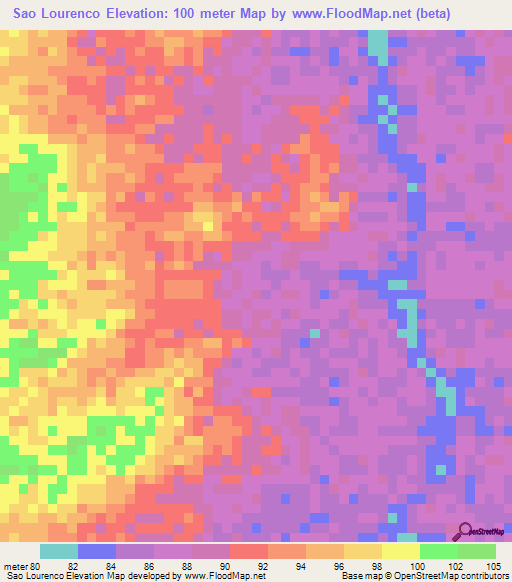 Sao Lourenco,Brazil Elevation Map